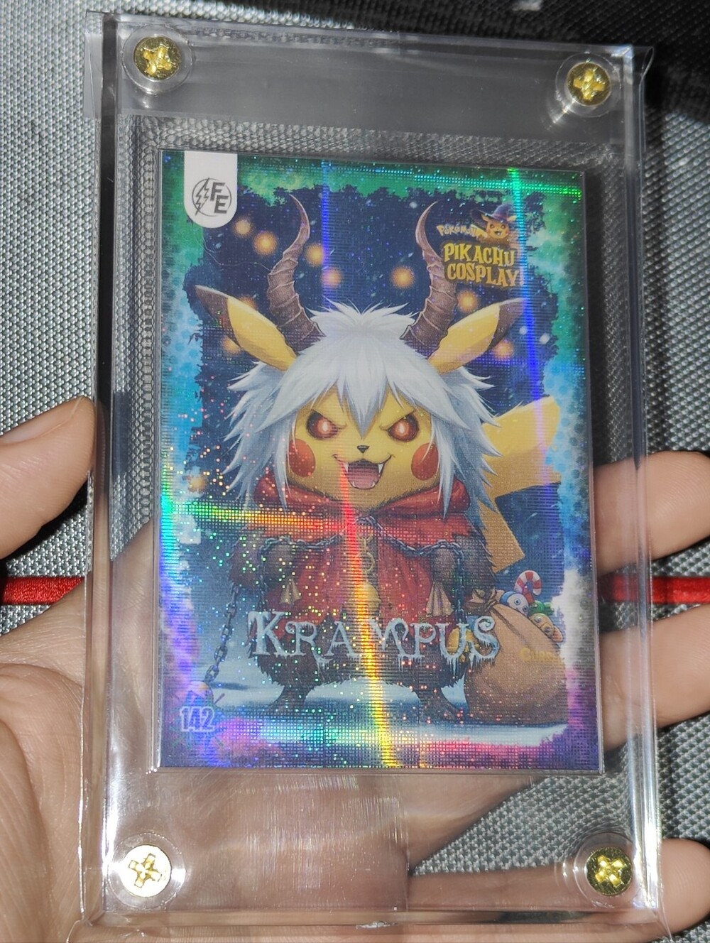 Krampus holo encased Pikachu Cosplay Horror card Doujin Pokemon Peru